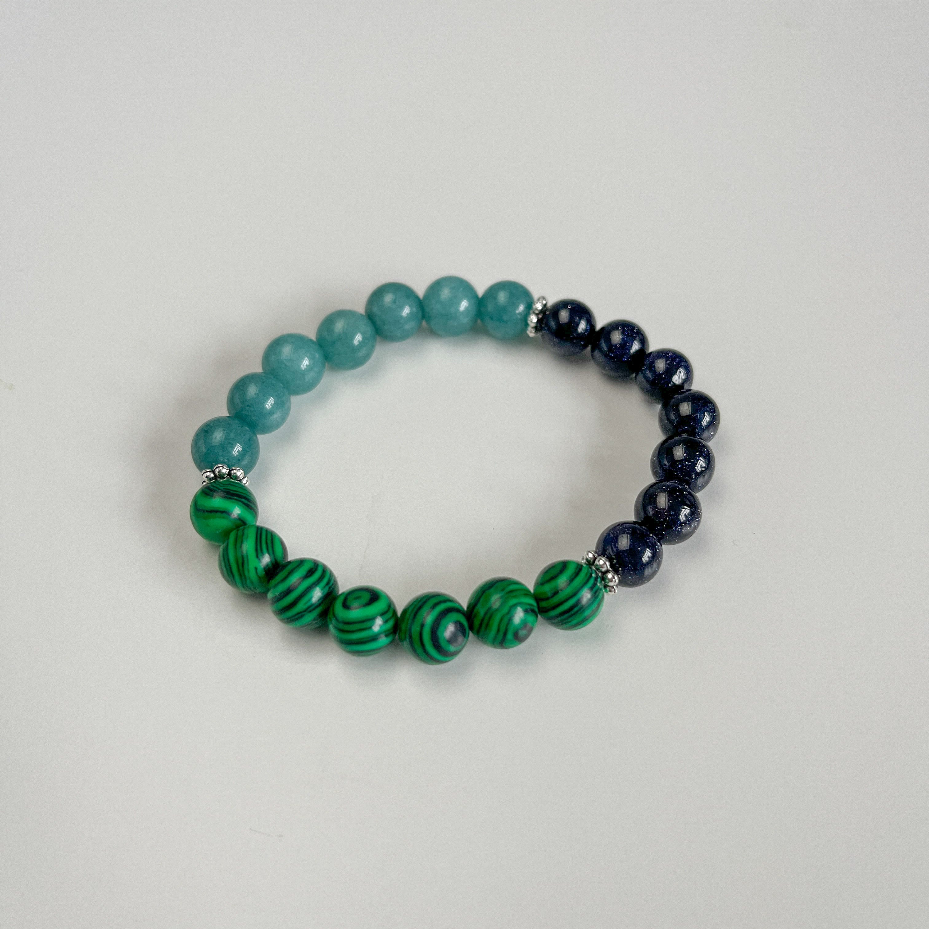Handmade Aquamarine, Malachite & Blue Sandstone Crystal Bracelet