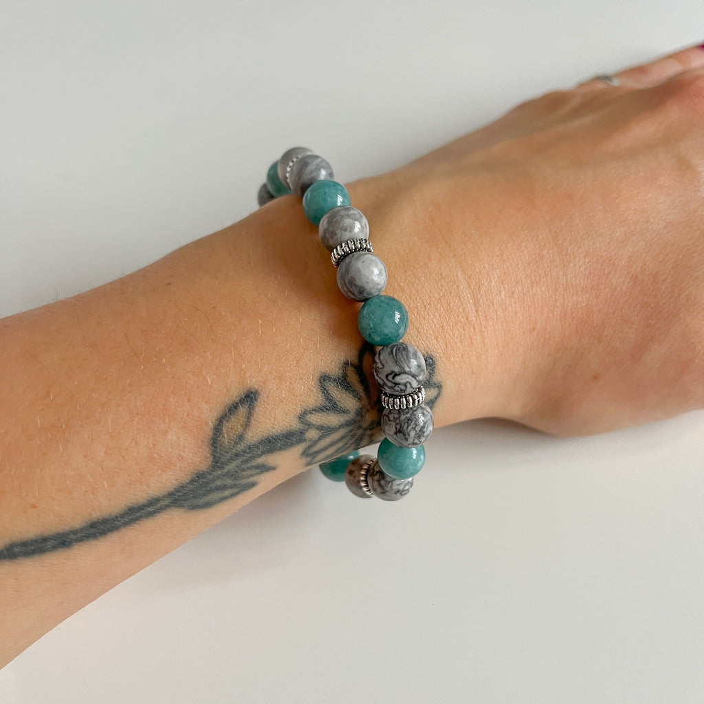 Handmade Map Jasper & Aquamarine Bracelet