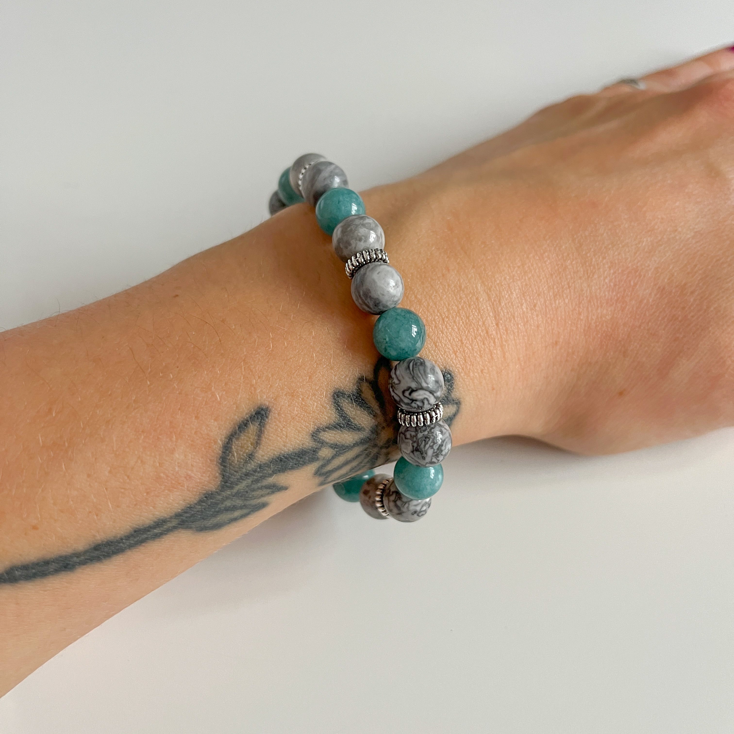 Handmade Map Jasper & Aquamarine Bracelet