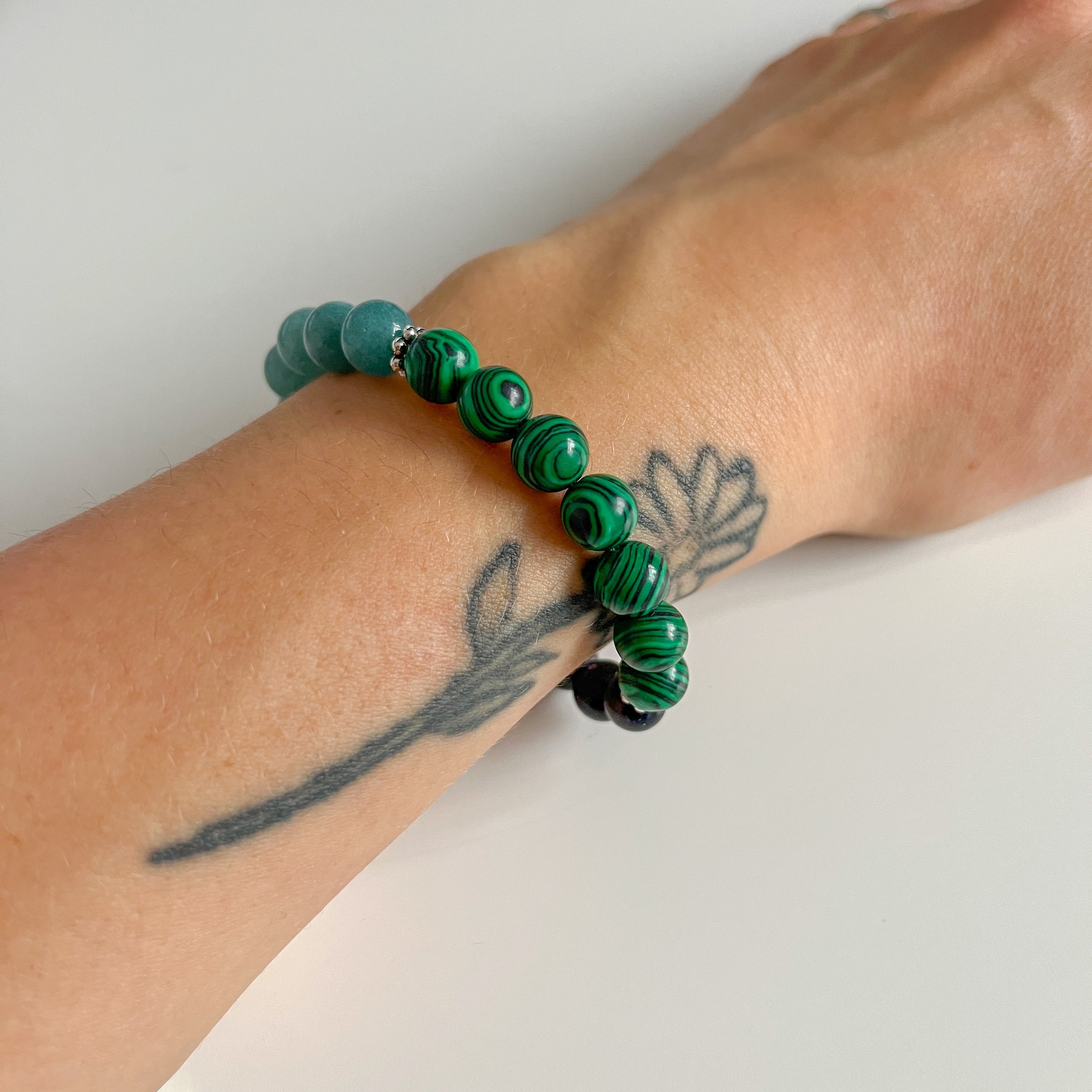 Handmade Aquamarine, Malachite & Blue Sandstone Crystal Bracelet