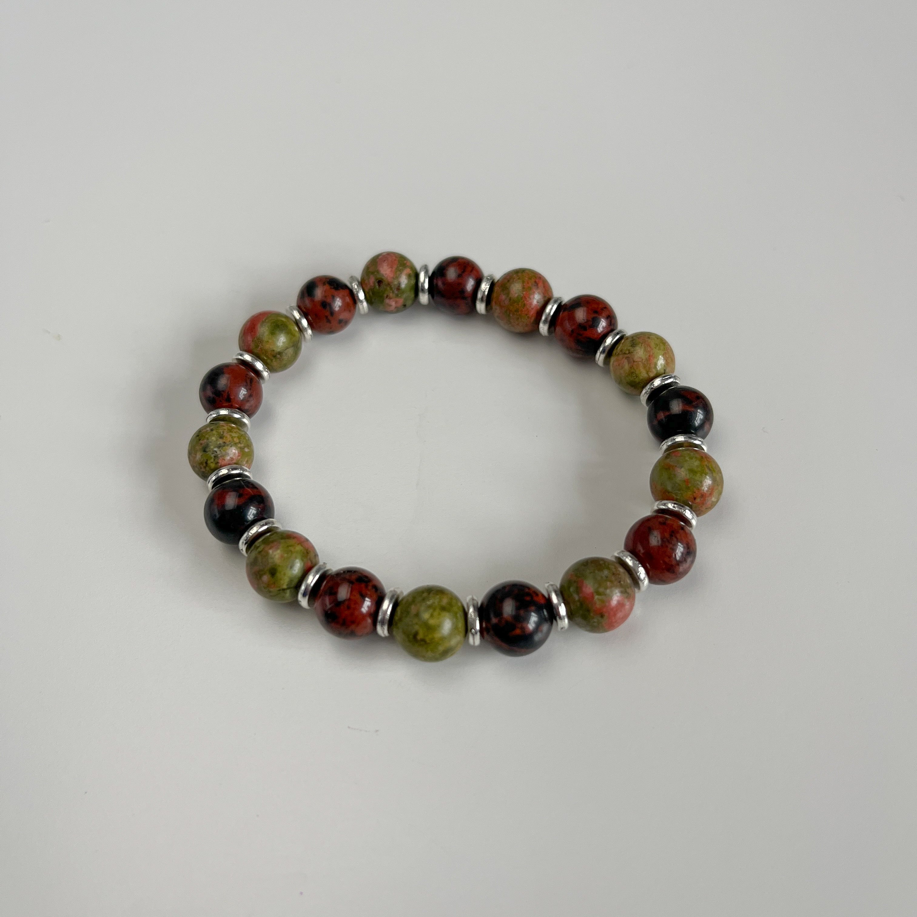 Handmade Unakite & Golden Swan Stone Crystal Bracelet