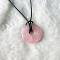 Rose Quartz Donut Pendant on Black Cord